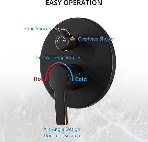 Miniatura 24 de Kit de válvula de ducha con mango de ducha para baño, montaje en pared, válvulas de control de ducha redondas de 1 vía de función única, rosca Mate
