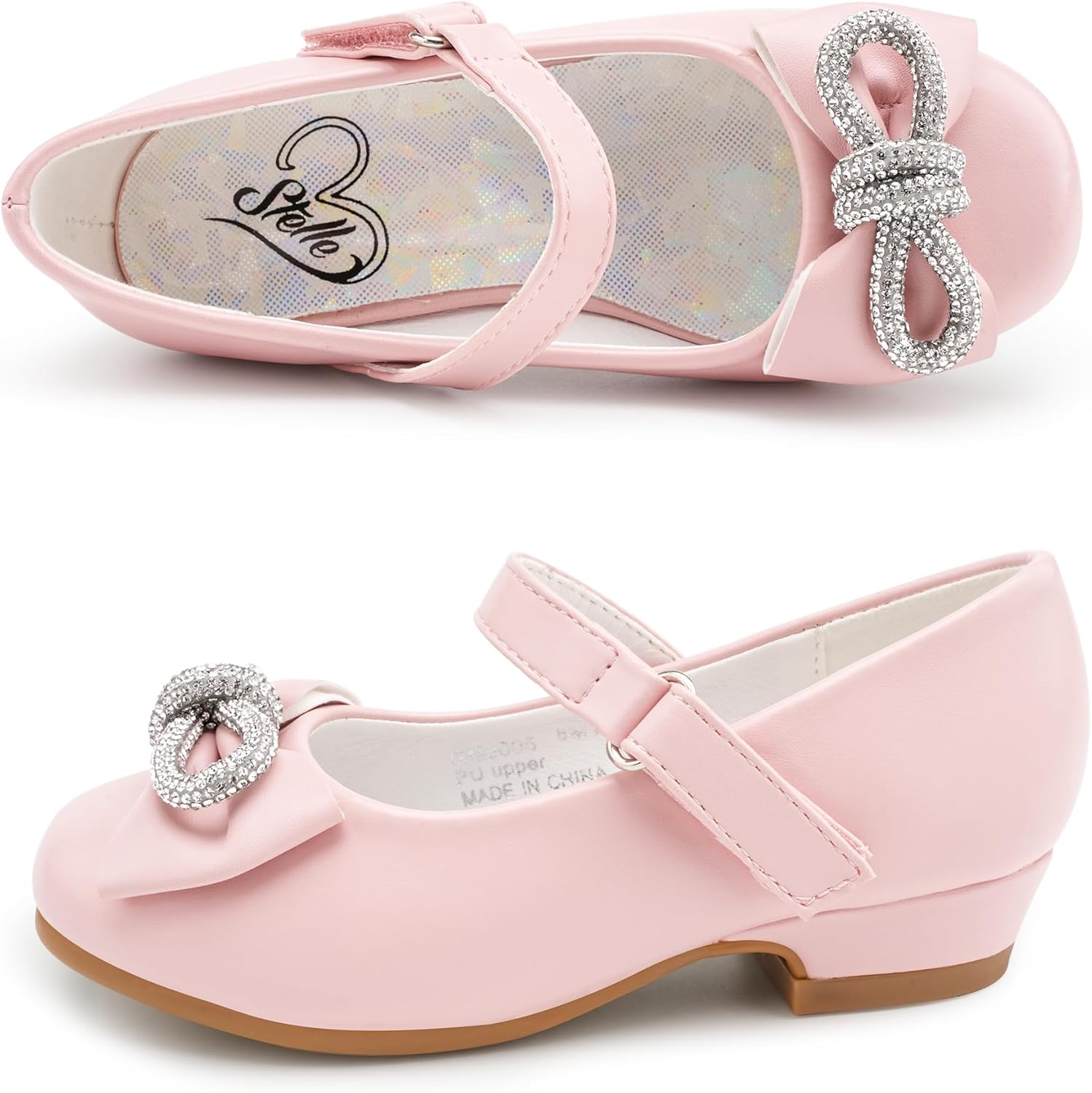 Stelle Girls Dress Shoes Flower Girls Wedding Party Low Heels with Bow for Toddler and Kids - Image 3