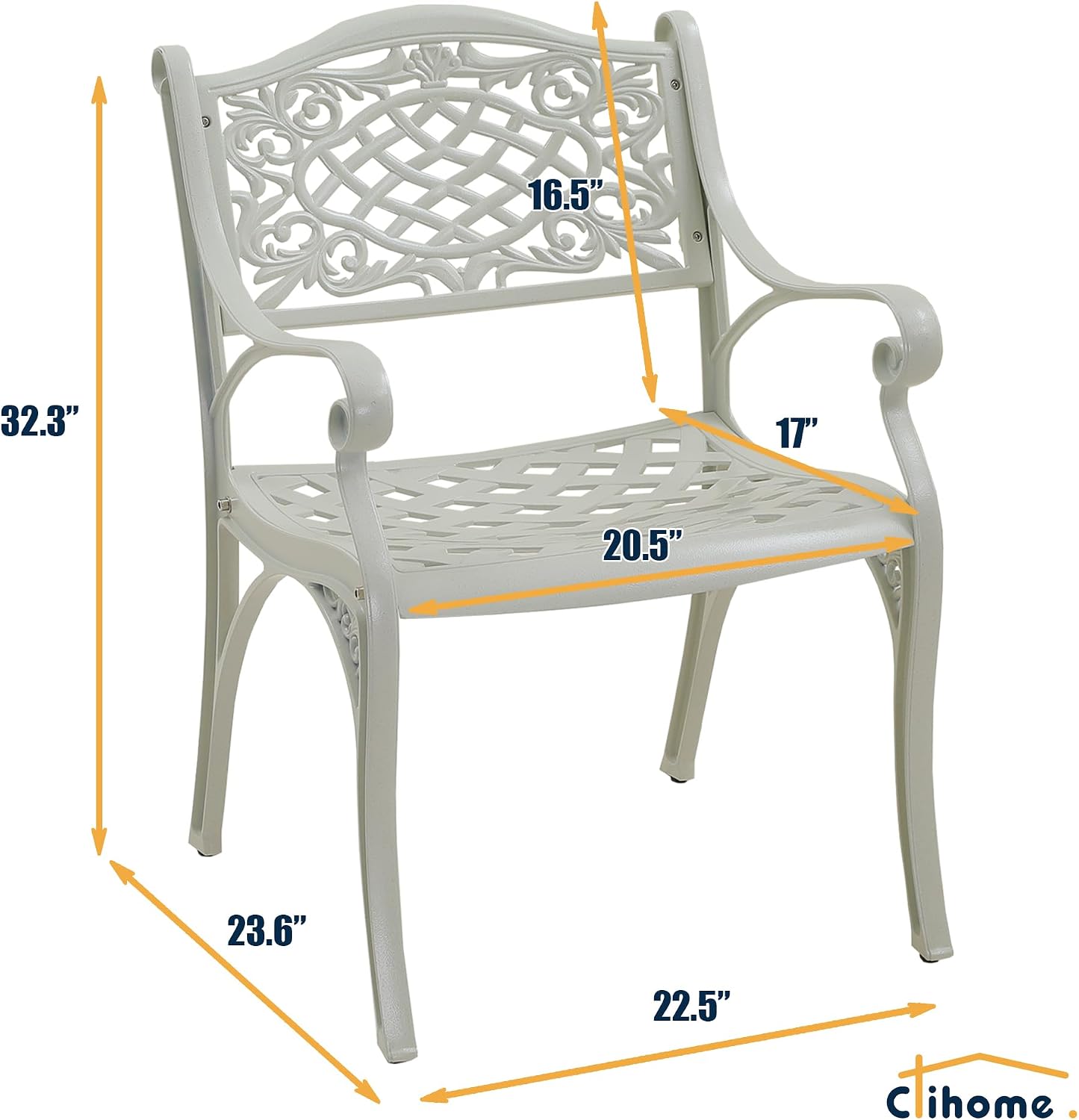 Clihome Patio Dining Chairs 2PCS Cast Aluminum Vintage Metal Outdoor Patio Chairs Garden Chair for Bistro Chairs for Balcony, Porch, Backyard, Garden(White)