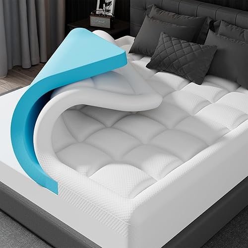 ELEMUSE Queen Size Dual Layer 3 Inch Memory Foam Mattress Topper for Pressure Relief, Breathable Pillow Top Mattress Pad with Deep Pocket, Enhanced Support, Non-Slip Design & Removable & Washable