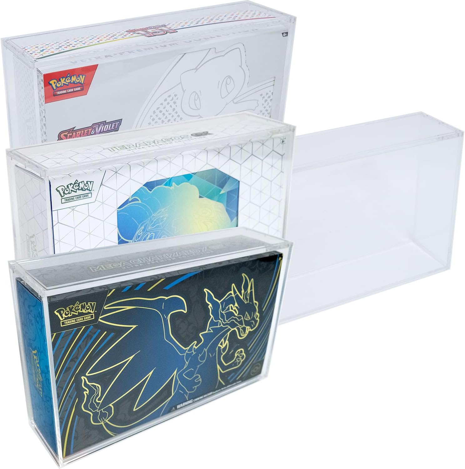 Premium Acrylic Display Case for Pokemon 151, Mega Charizard X ex and Terapagos ex Ultra Premium Collection UPC Boxes - Magnetic Top, Stackable, UV Protection