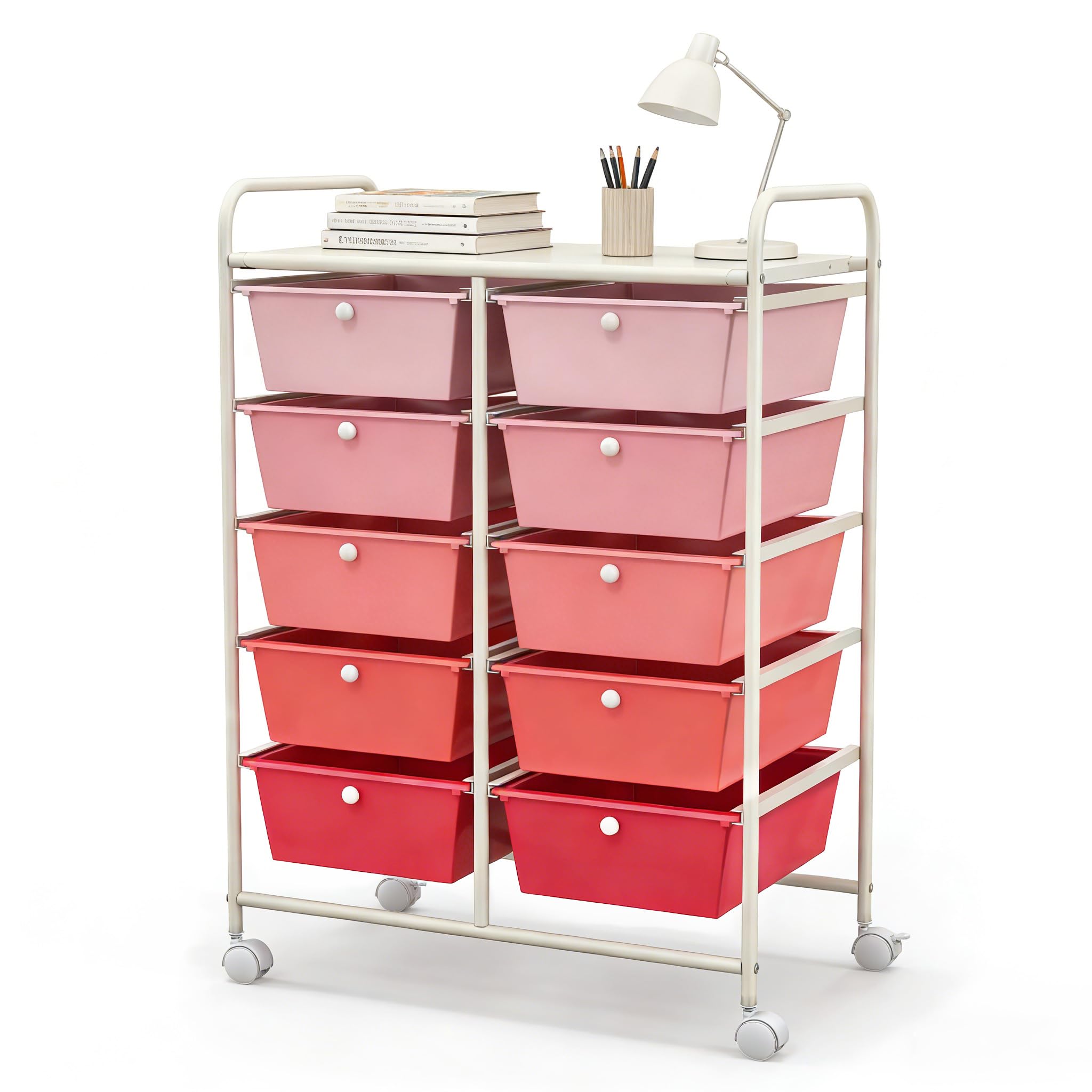 COSTWAY 10 Drawer Rolling Storage Cart, Utility Cart with Lockable Wheels