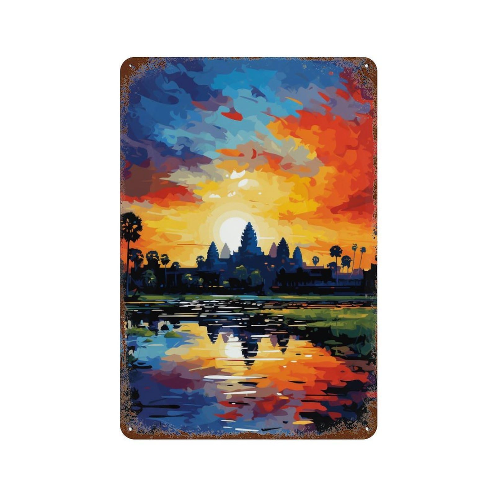 Sunset Reflections on Water Decorative Tin Sign 11.8"x7.9", Vintage Wall Decor for Basement, Hobby Room And Garage Decor