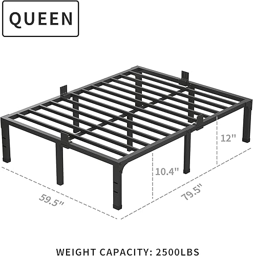 Miniatura 17 de MAF Marco de cama individual de plataforma de metal de 14 pulgadas, marco de cama negro resistente con soporte de listones de acero, no necesita