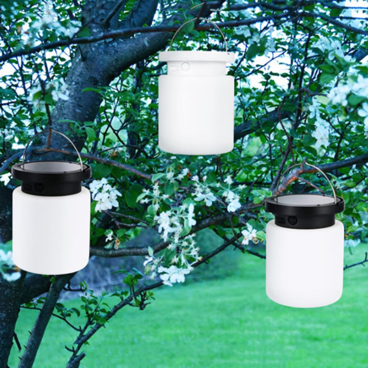 Lanterna Solare Portatile LED Bianca in Silicone per Esterno | Uso su Tavolo o Appesa a Parete, Adatta per Cortile e Campeggio, Lampada Compatta