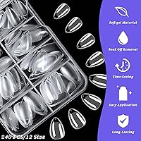 Vista 4 de 240 puntas de uñas de gel extra cortas, uñas postizas de almendra, uñas postizas transparentes, uñas cortas XS de almendra, puntas de uñas