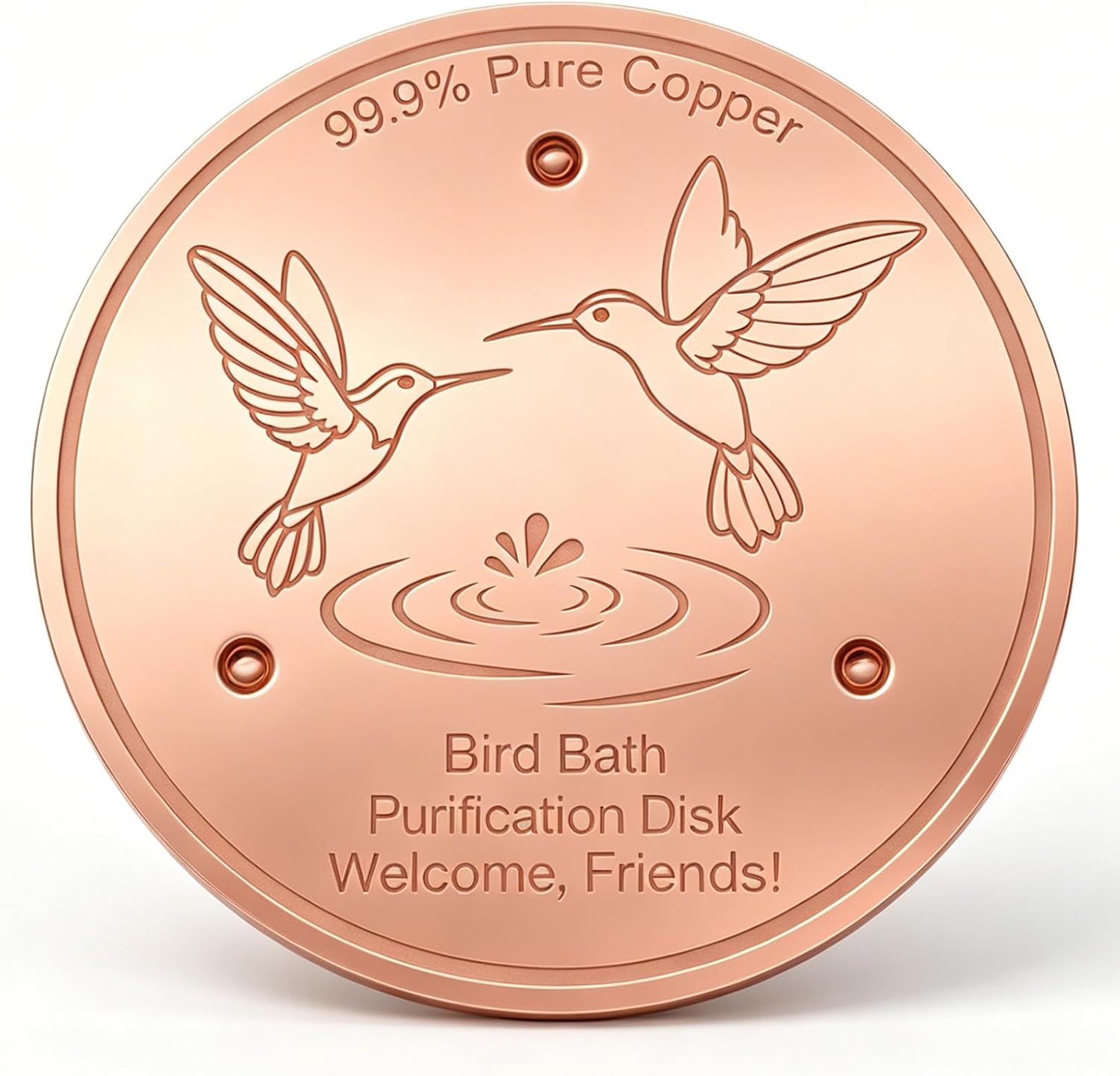 Premium Bird Bath Copper Disk, 99.9% Pure Copper 0.6mm Thick, Triple-Point Support, Natural Water Cleaner for All-Season Use, Universal Fit for Outdoor Bird Baths, Bowls and Fountains (1 Pack)
