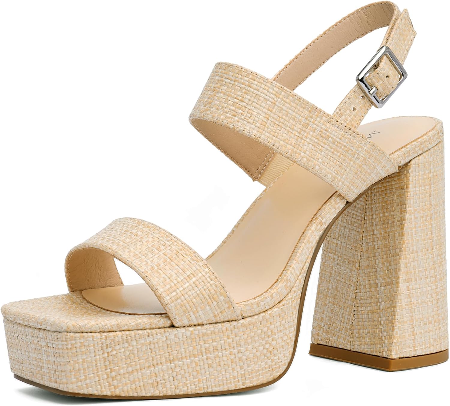 Platform Heels for Women Square Open Toe Chunky Heel Two Strap Sandals