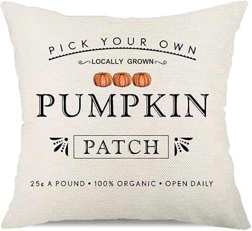 Kithomer Fundas de almohada con parche de calabaza de otoño, 20 x 20 pulgadas, decoración de granja