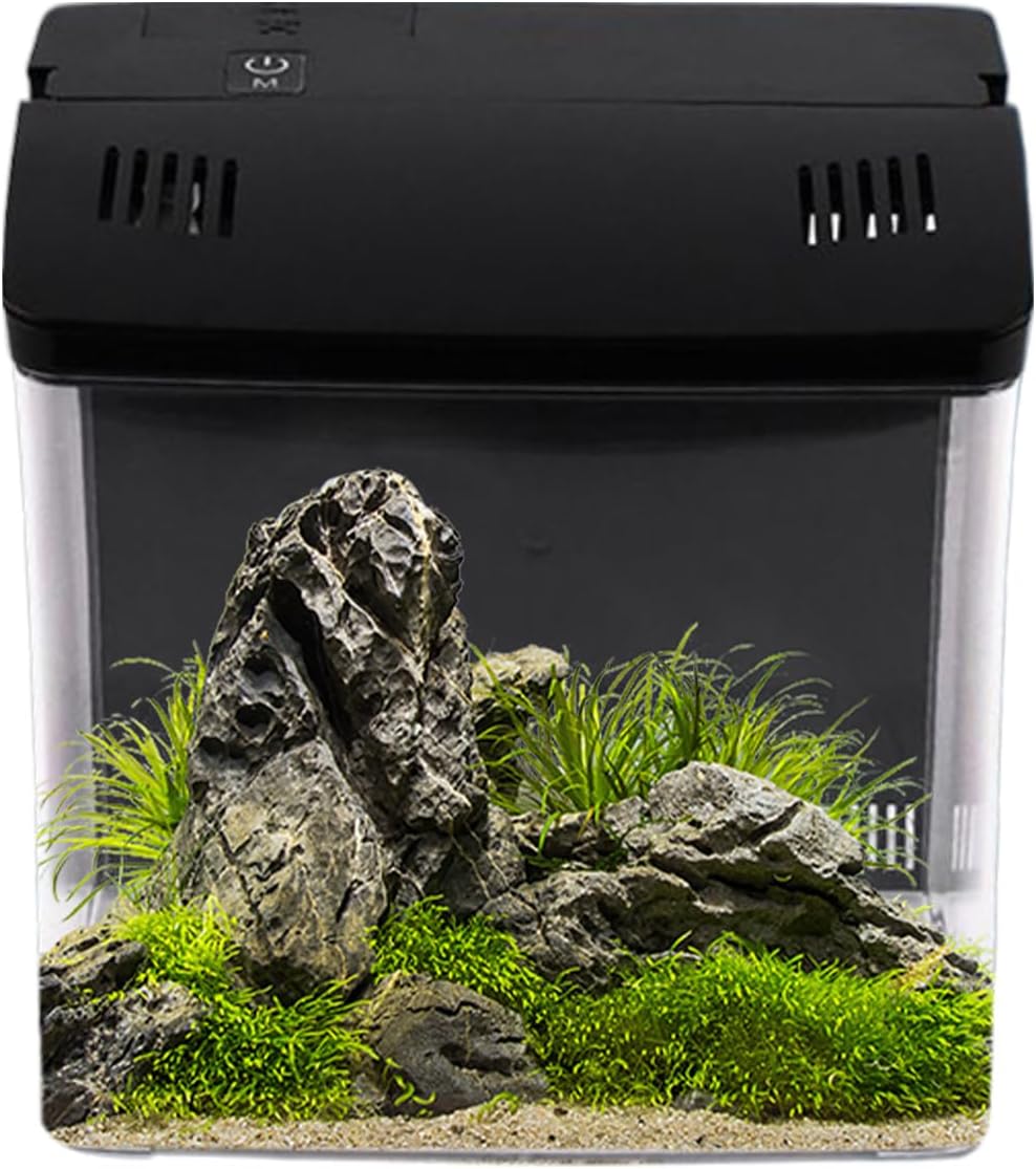 ベタ 水槽 | 小型 水槽 アクアリウム | デスク リビング オフィス テーブル 装飾 | カエル サンゴ カメ クラゲ ペット ミニ小型水槽  ポータブルデスクトップ水槽 静音フィルターと照明付き HDフロートガラス 初心者に最適(9.8x6.3x7in) title  #MiniDiffuser ... デスクトップ水槽 | 小型シュリンプ水槽 フィルター付き,卓上ペット用品 エビ カエル カメ対応 | 卓上アクアリウム