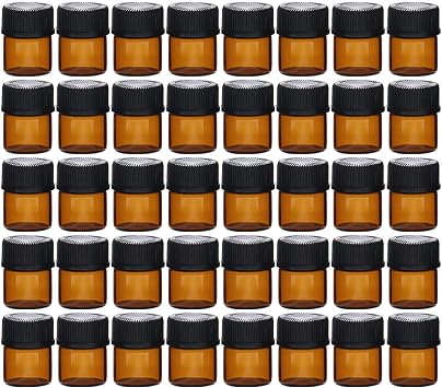 Elfenstall- 100pcs 1ml 1/4 dram Amber Mini Glass Bottle 1cc Amber Vial Small Essential Oil Perfume liquid Sample Bottle + 1PC Clean Cloth