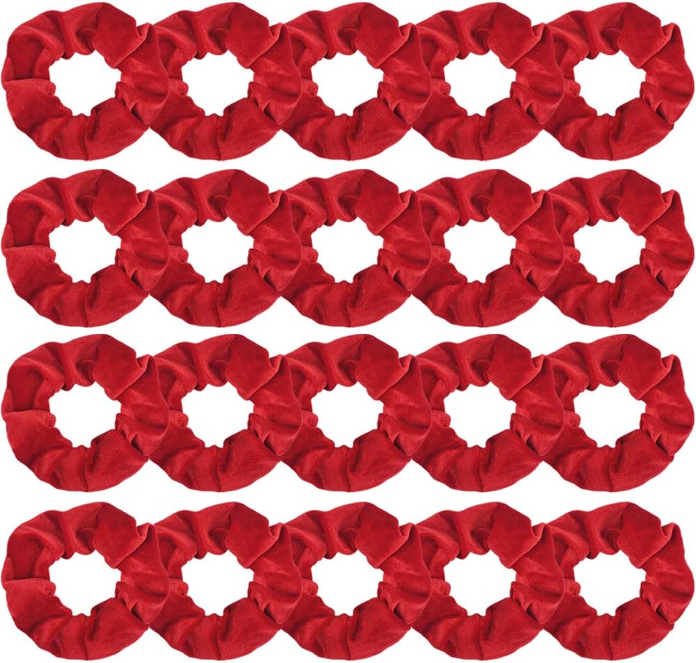 FASOTY 20 Pack Hair Scrunchies Red Velvet Elastics Scrunchy Bobbles Soft Hair Bands Hair Ties Red Scrunchies for Hair