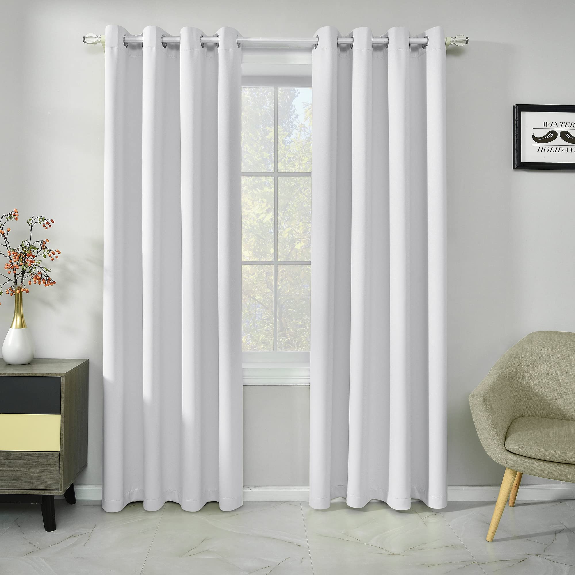 IVAZA Living Room Bedroom Room Darkening Thermal Insulated Polyester Solid Blackout Curtain Noise Reducation Window Curtain 5 feet Set of 1(White)