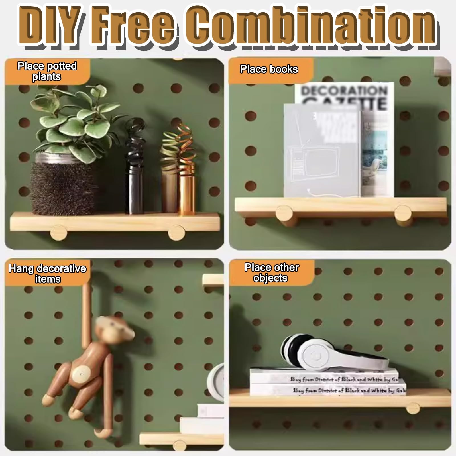 Kit organizador de madera con ganchos para garaje, almacenamiento de herramientas de pared y decoración del hogar, panel de exhibición de bricolaje