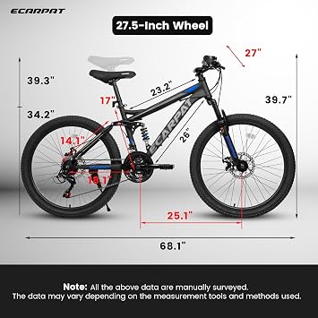 24/26/27.5 Inch Mountain Bike, Front and Rear Absorbers, Mechanical Disc Brakes, 21 Speeds High-Carbon Steel Frame, MTB Bike for Trail Snow Commuter City Road