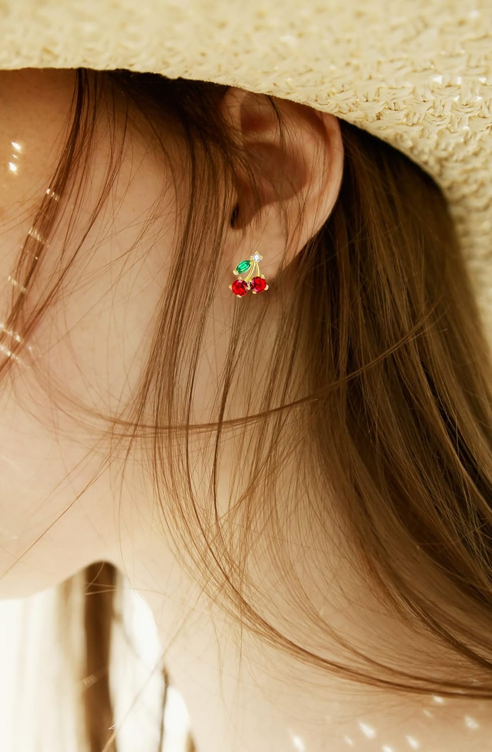 VONSSY Cherry Earrings | Simulated Gemstones Drop Dangle Red Earrings | Stylish Platinum/Rose Gold Leverback Cherry Crystal Stud | Shell Pearl Earrings | Cherry Jewelry Gift for Lovers