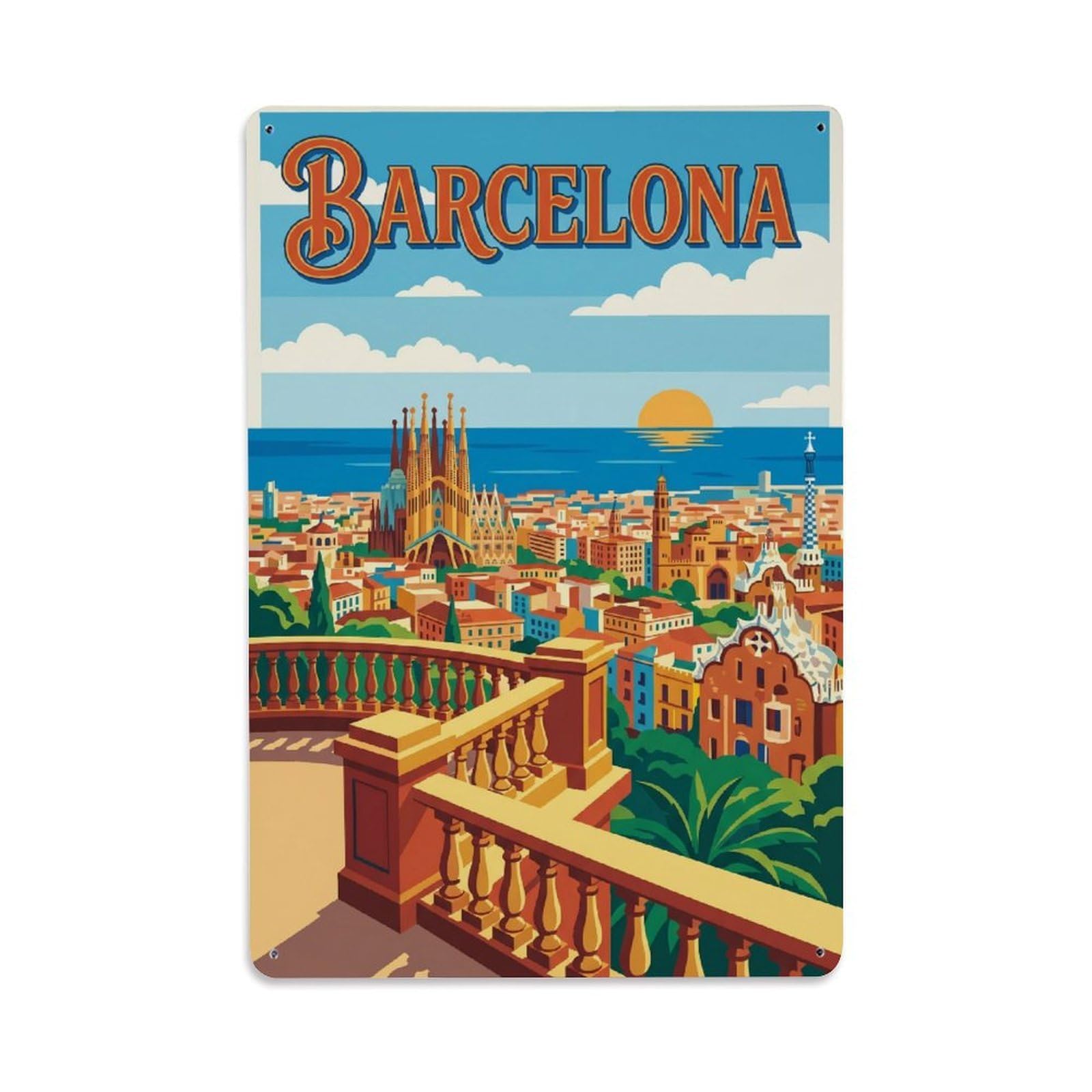 Vintage Travel Overlook Spain Scenic Metal Tin Sign