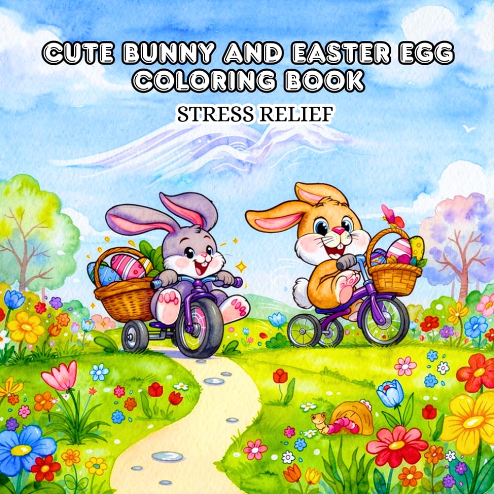 Cute Bunny and Easter Egg Coloring Book for stress Relief: “Easter Bunny Coloring Book for Kids and adults: Cute and funny Bunnies, Eggs, and Spring Landscape Coloring Pages.”