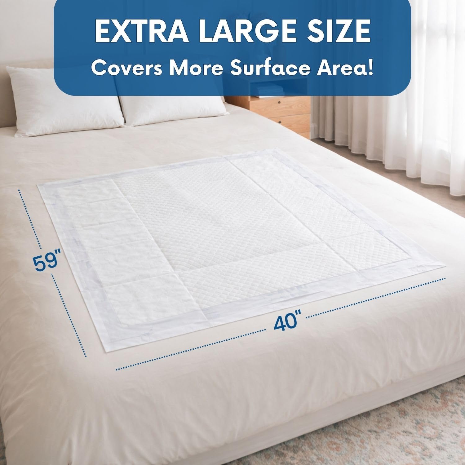 HCS 40"x59" Extra Large Disposable Underpads, Bulk - Gel Filled Medical Bed Pads, Disposable - Adult Extra Large Chucks Pads - Ultra Absorbent Adult Pee Pad - 500lb, Incontinence Bed Pad (25, White)