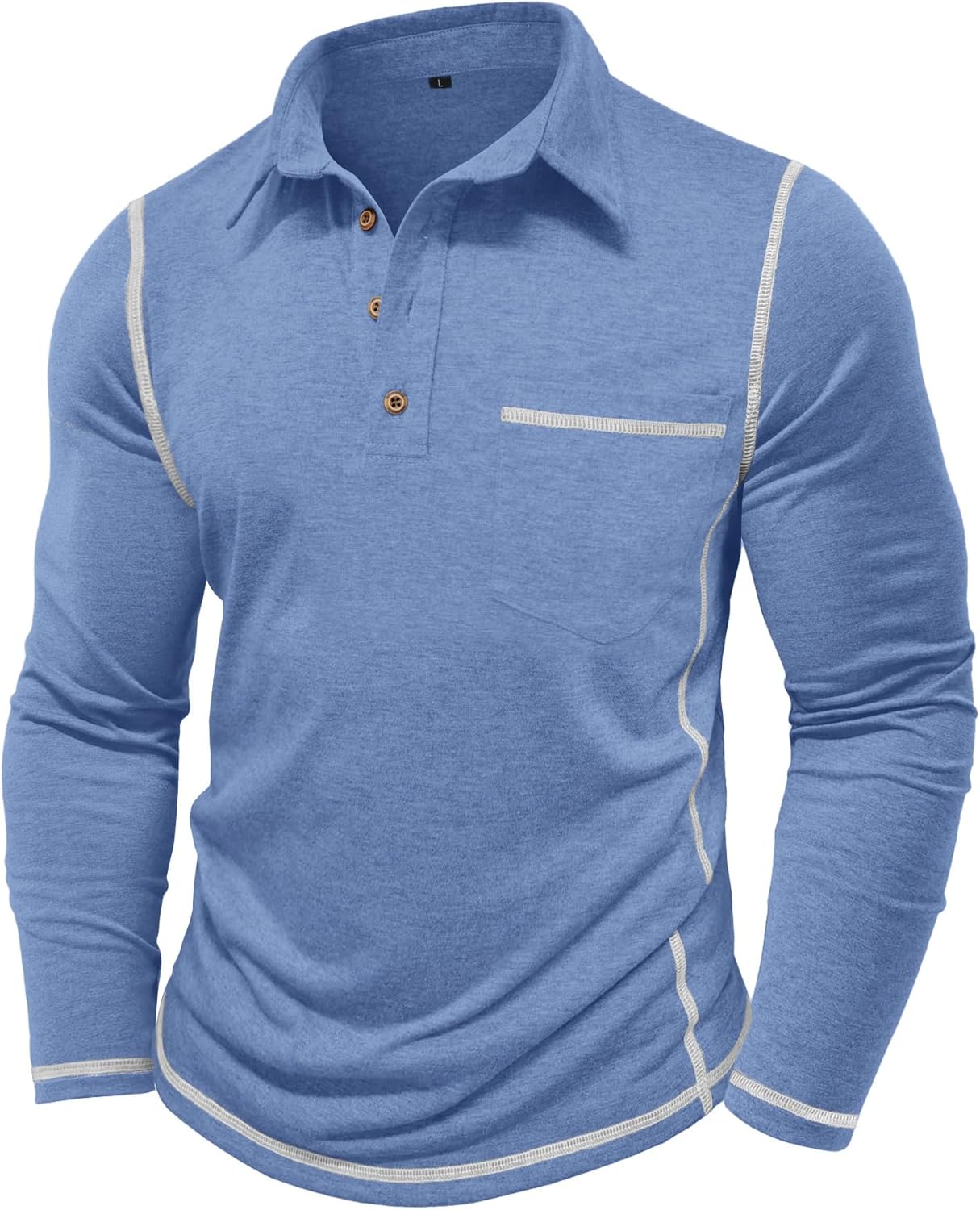 Mens Athletic Polo Shirt Lightweight Long Sleeve Button Collar Shirts with Pocket - Image 5