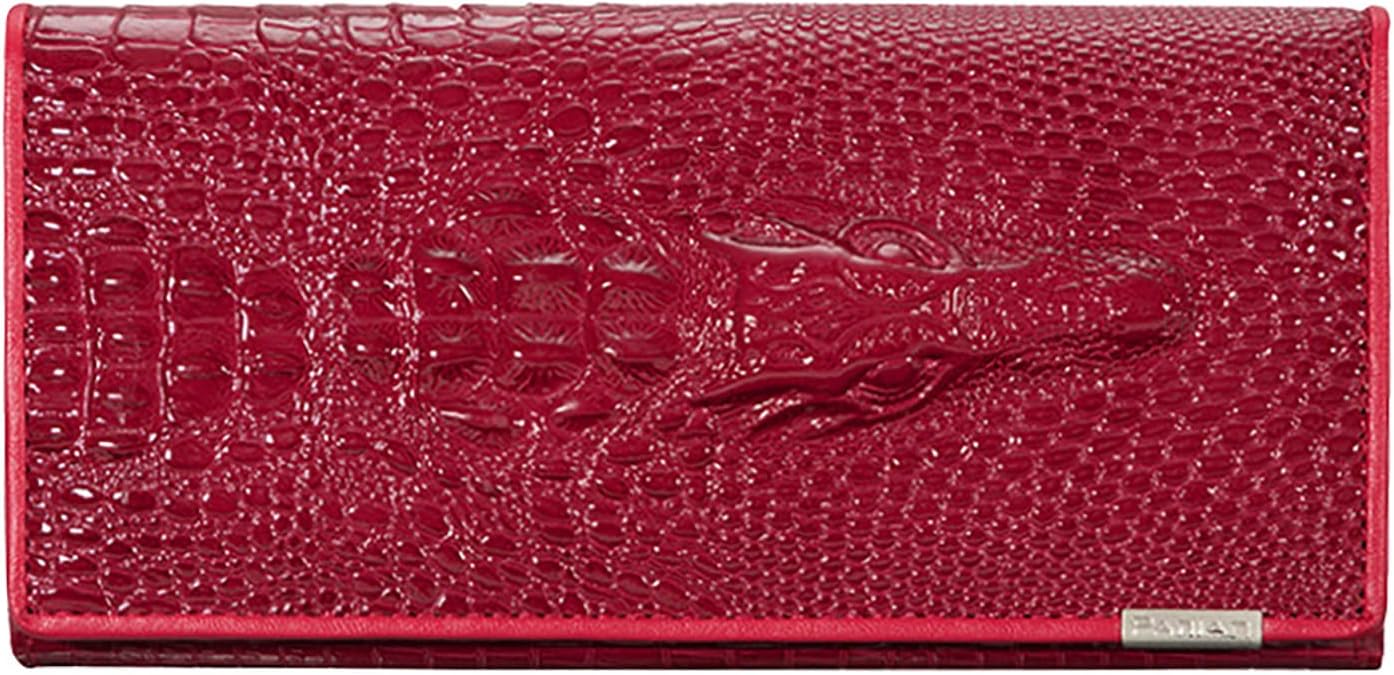 Wallet Women, Crocodile Head Hinge Bag, Long Section Leather Multi-Card Clutch, Red, One Size