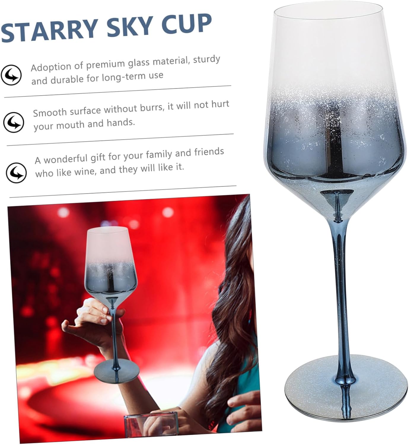 Kichvoe Blue Crystal Red Wine Glass Goblet, Elegant Glassy Goblet for Wedding Toasts and Party Celebrations, Sturdy Crystal Cup for Anniversary and Special Events