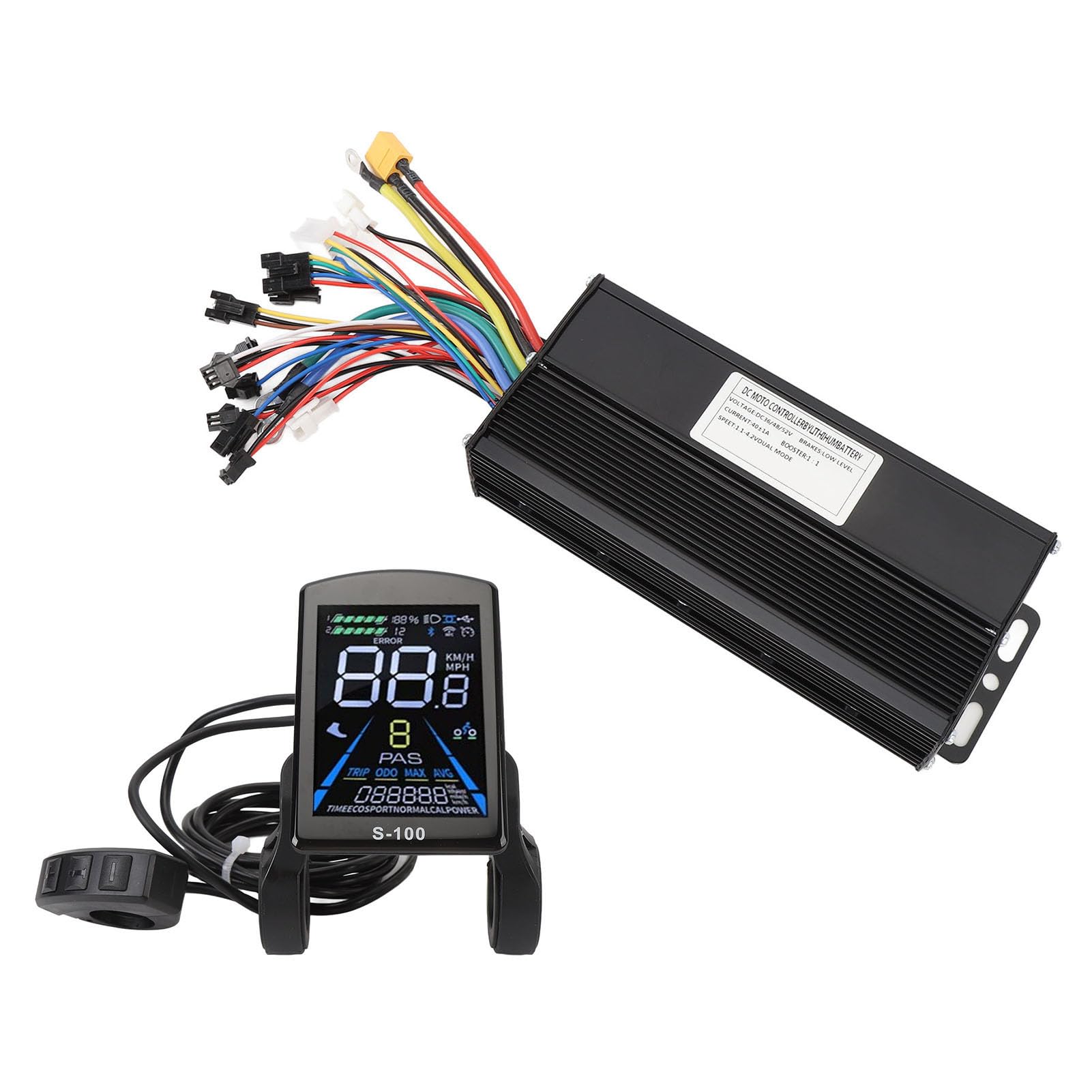 Kit de conversion pour vélo électrique, contrôleur de moteur à onde sinusoïdale 40 A à 3 modes, avec panneau d’affichage couleur S-100, poignée d’accélérateur 20X et capteur