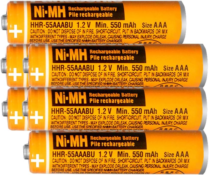 6 Pack HHR55AAABU NIMH Rechargeable Batteries for Panasonic 550mAh 1