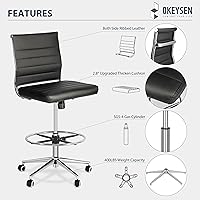 Vista 3 de Okeysen - Silla de dibujo sin brazos, silla de oficina ergonómica de cuero de 400 libras con anillo de pie ajustable, moderna silla de escritorio