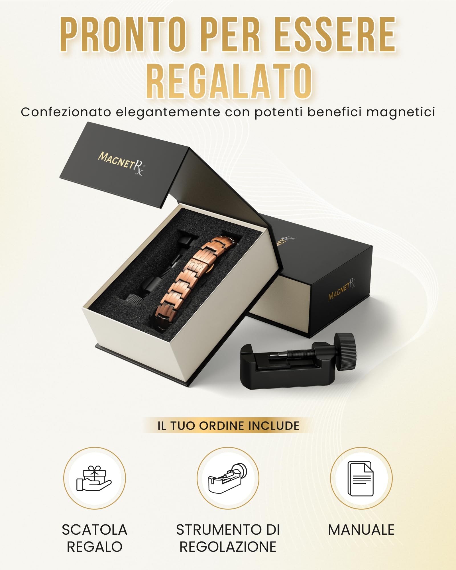 MagnetRX®, Braccialetto magnetico in rame, efficace braccialetto in rame puro per uomini e donne, bracciale magnetico regolabile in rame
