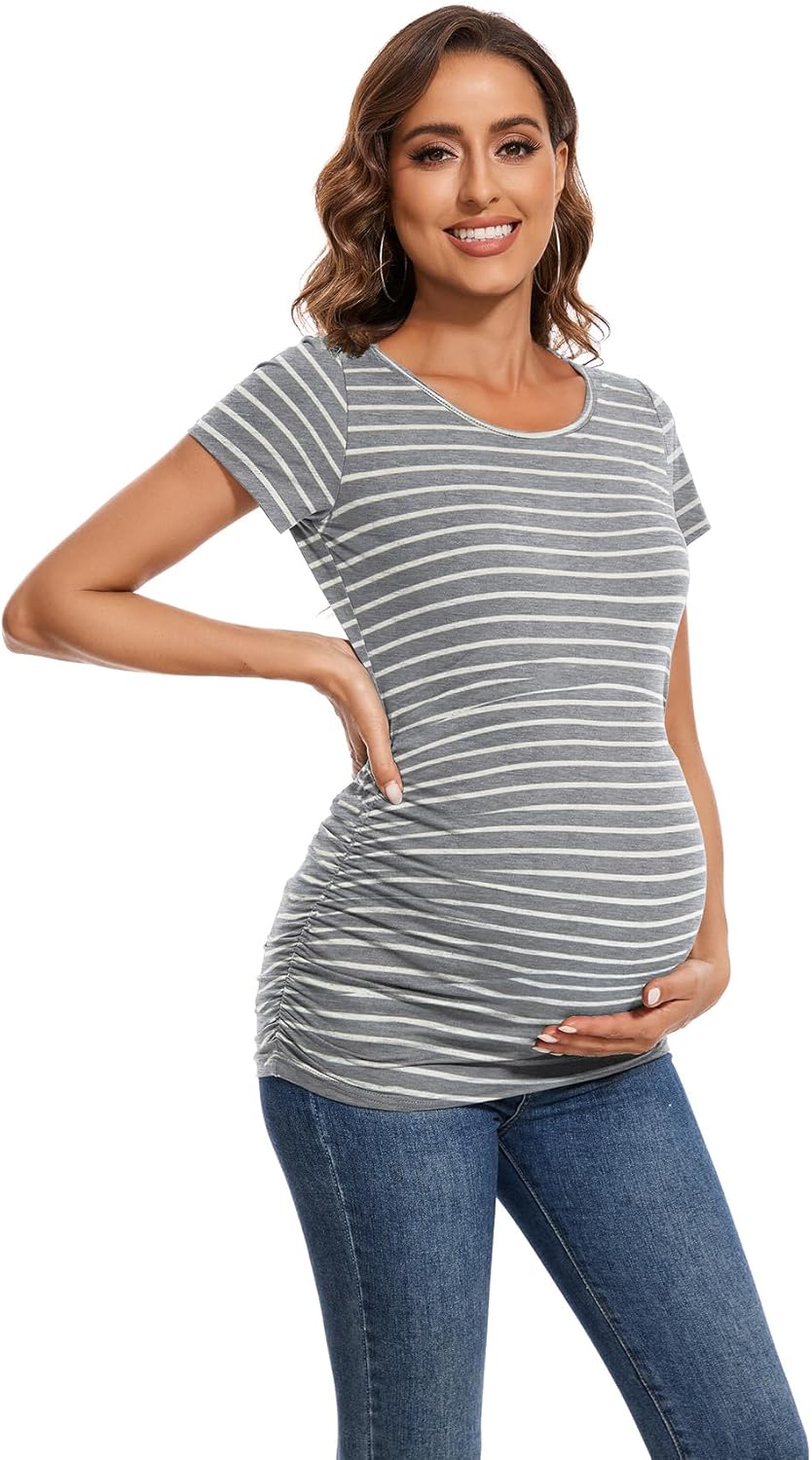 Smallshow Women's 4 Pack Maternity Shirts Short Sleeve Pregnancy Tops Clothes - Image 3