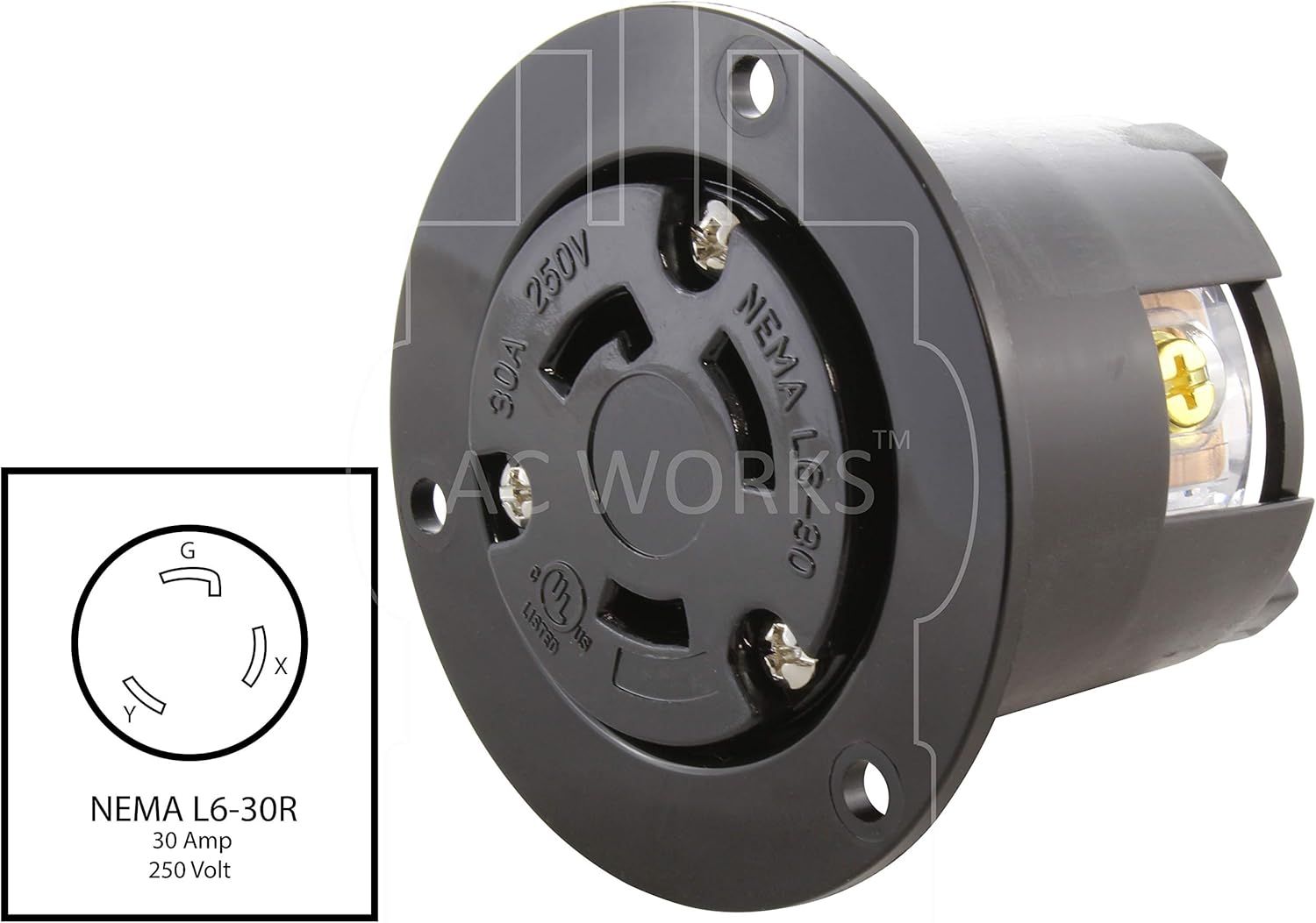 AC WORKS Super Durable Industrial Grade Electrical Outlet (Locking L6-30 30A 250V)