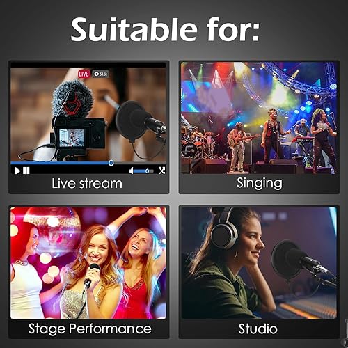 Miniatura 7 de 4 piezas de soporte de micrófono de trípode ajustable con clip de micrófono y parabrisas plegable para transmisión en vivo canto actuación en