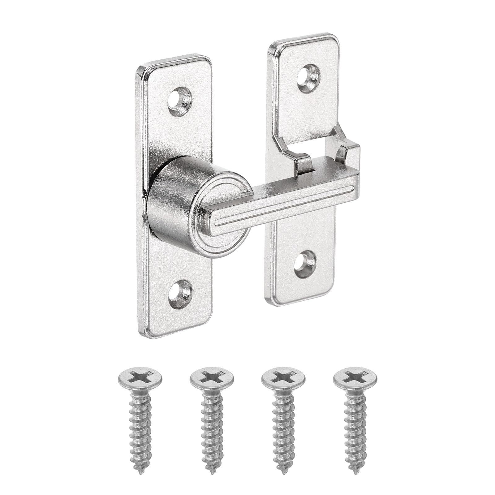 sourcing map 1Pcs Barn Door Lock, 180 Degree Flip Barn Door Lock for Double Hinged & Sliding Doors, Zinc Alloy Sliding Security Latch with Screws for Garden Bathroom Garage, Silver Nickel