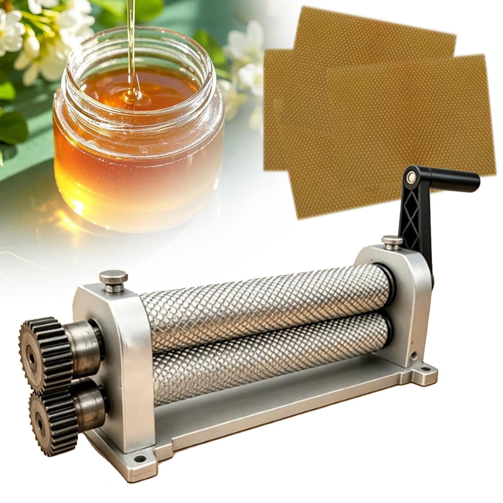 GIZMIT Honeycombs Printing Stamper, Aluminum Alloy Honeycombs Printing Stamper, Beeswax Foundation Mill with Engraved Rollers for Production of Honeycombs/Bee Wax/Sheet Mill 5.4mm