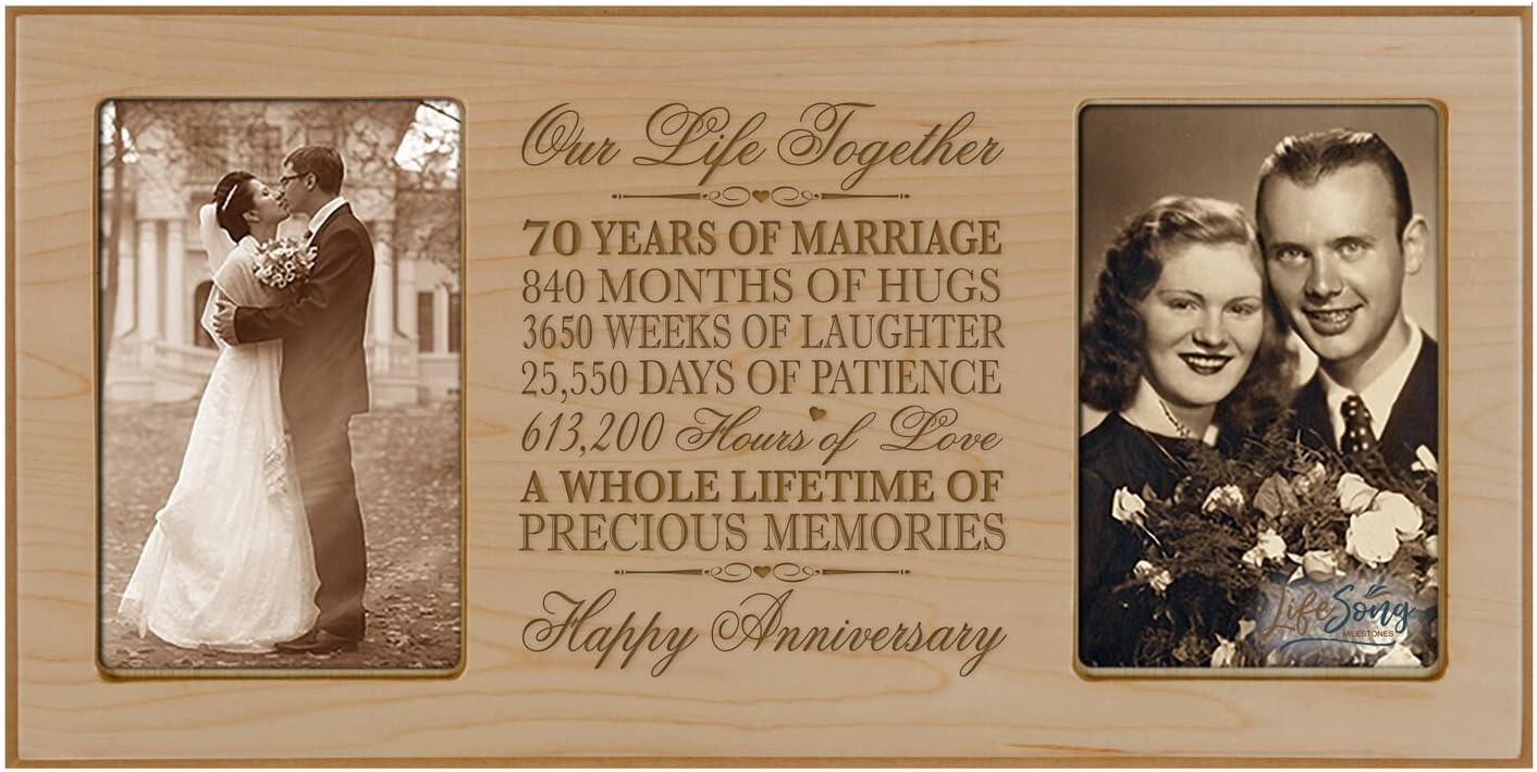 LifeSong Milestones 70th Anniversary Picture Frame Gift 70th Wedding Anniversary with Anniversary Dates (Black)
