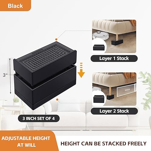 Miniatura 3 de Elevadores de cama, bloques de elevación para muebles, pilotes de 3 pulgadas resistentes para cama, sofá, escritorio, sofá, mesa, elevadores de