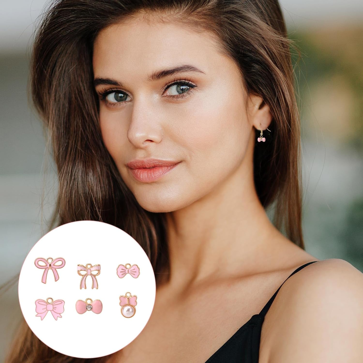 60pcs Pink Bow Charm, 6 Styles Zinc Alloy Bow Pendant Cute Enamel Bownot Theme Connection Accessories for Ornament DIY Necklace Bracelet Jewelry Making - Image 6
