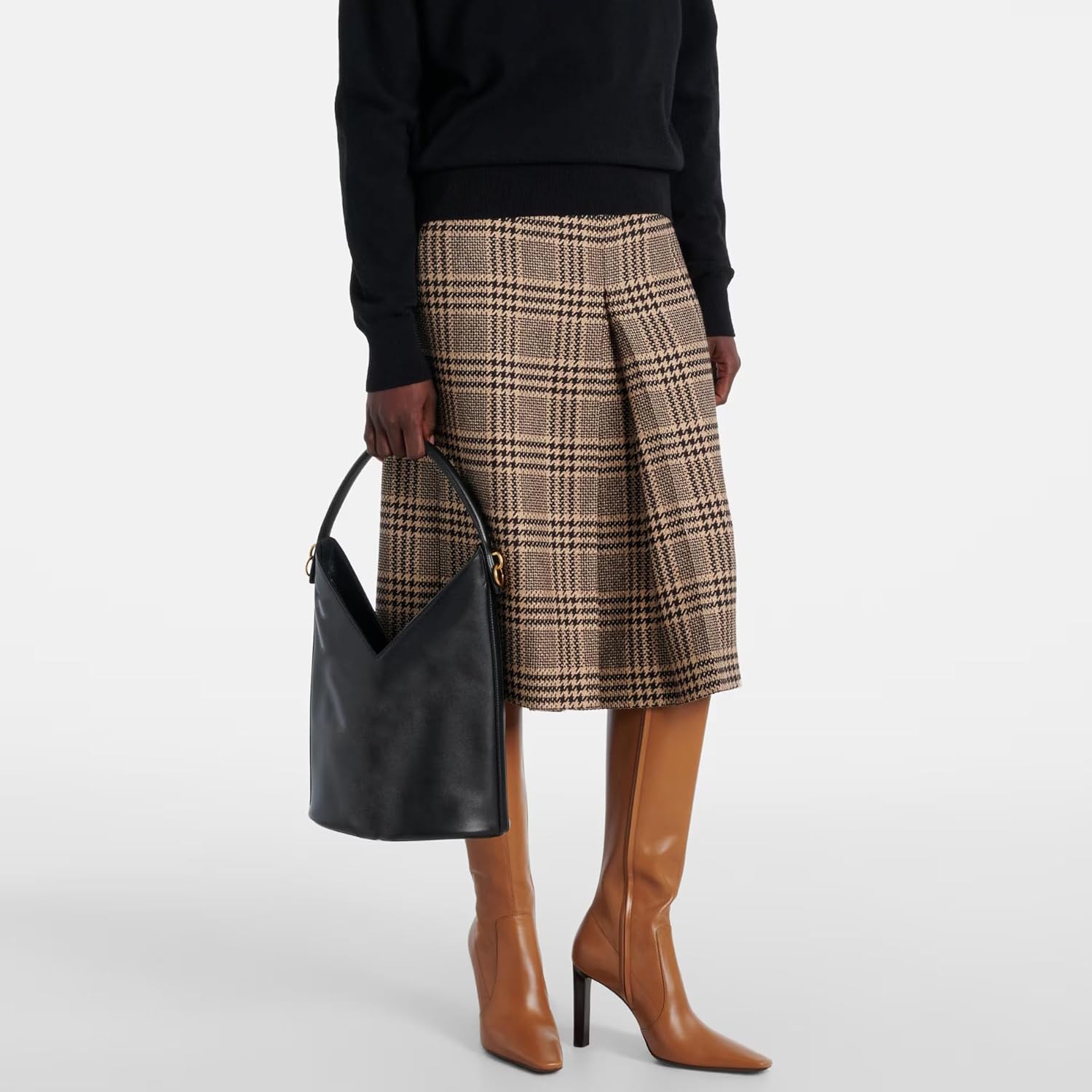 THESHY Women's Knee High Boots Pointed Toe Block Stiletto Heel Faux Leather Fashion Side Zipper Casual Dressy Party Tall Boots for Women