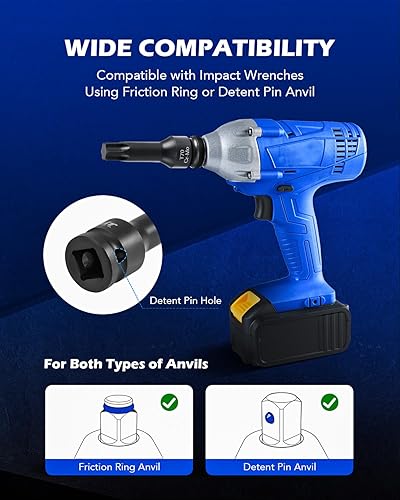 Miniatura 6 de Orion Motor Tech Juego de 8 llaves Allen hexagonales, 8 piezas de 12 pulgada de impacto Allen con llaves Allen H5 H6 H8 H10 H12 H14 H17 y H19, juego