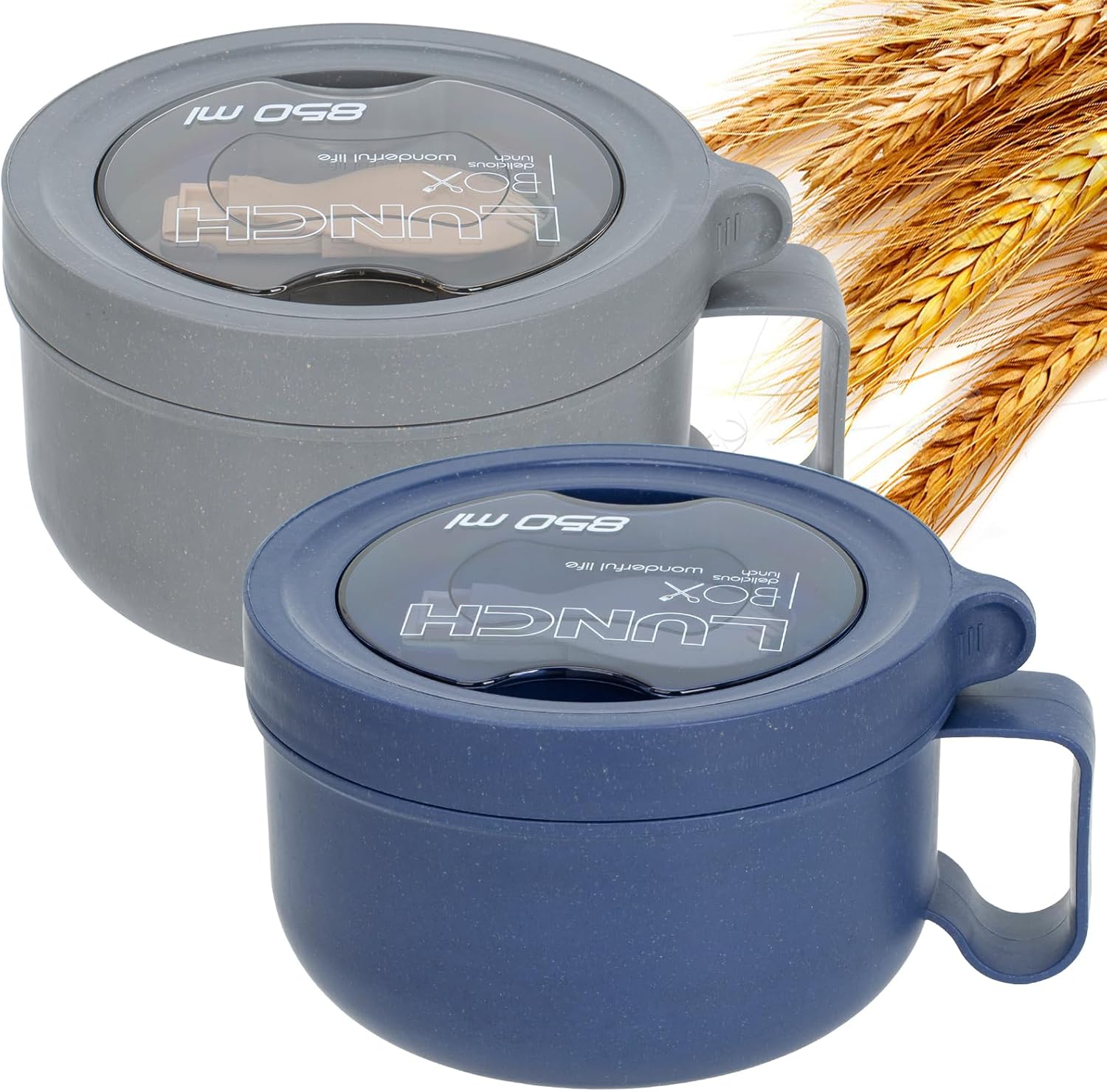 2 Pack Soup Bowl with Handles, Microwave Ramen Bowl with Lid for Soup and Instant Noodles,Oatmeal, Gumbo, Salad,BPA Free