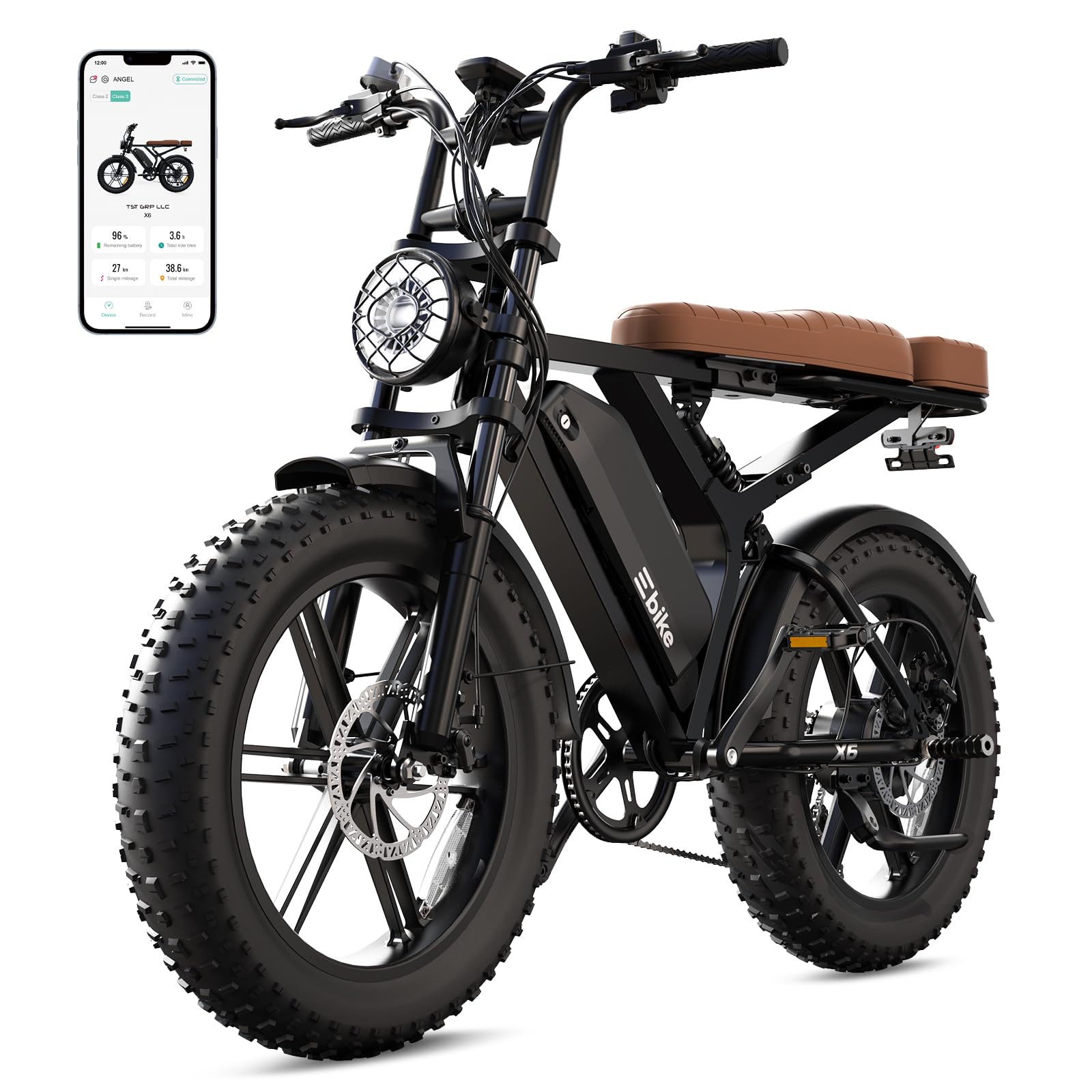 TST Bicicleta Eléctrica Adultos 20" Ruedas Gordas, Motor 250W Batería 48V 15AH Extraíble, 25km/h 60km Maxi Autonomía E-Bike, 7 Velocidades Asiento Trasero Suspensión Pantalla LCD App