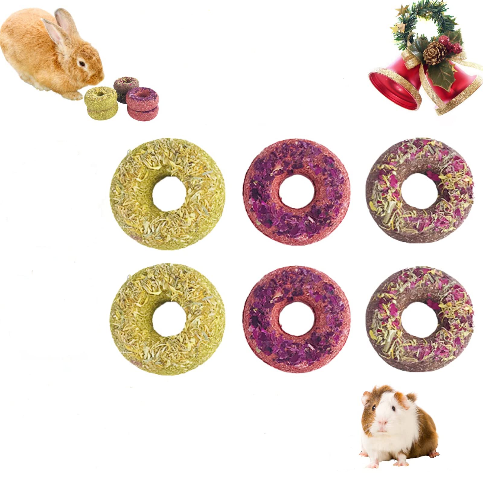 6PCS Rabbit Chew Toys Donuts All Natural Bunny Toys for Rabbits,Intestine and Teeth Health Toys for Guinea Pig/Rabbit,Guinea Pig Bunny Chinchilla Hamster Treats