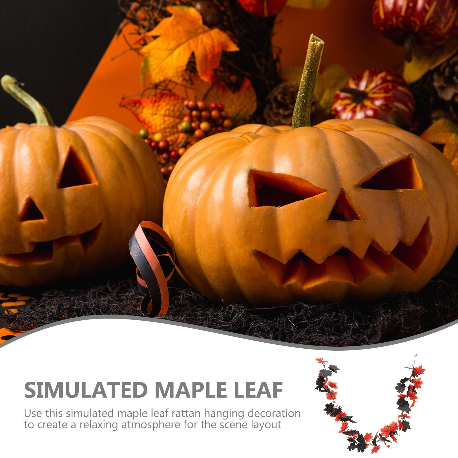 Uonlytech 5 Set Decorazione di Foglie D'acero Finte per Halloween, Appendibile, in Plastica Arancia e Nero, senza Manutenzione, per Addobbi Interni Durante le Feste