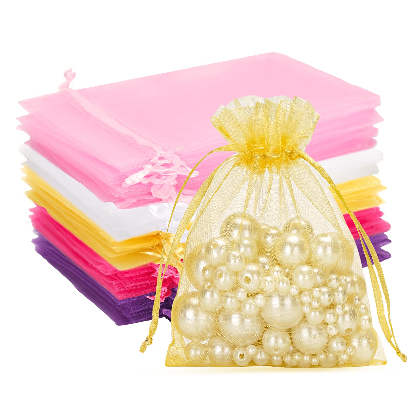 G2PLUS 100 Stück Organzasäckchen, Geschenk Organzabeutel, Hochzeit Organza-Beutelchen mit Kordelzug Sie als Hochzeit Bonbonsbeutel, Schmuckbeutel, Geschenkbeutel