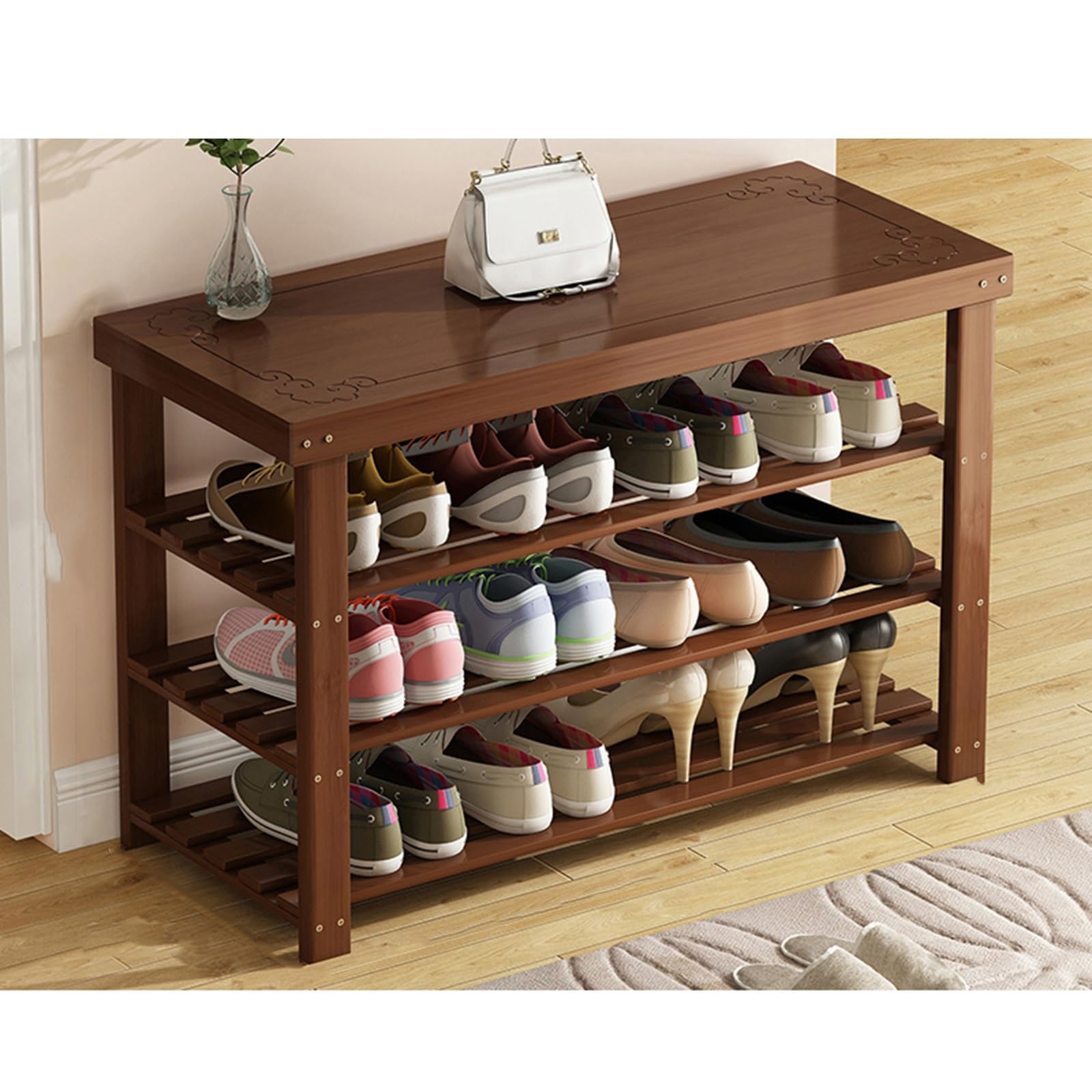 MSHGSKU Stylish Wooden Shoe Rack Bench – Entryway Storage nizer for Hallway & Living Room Compact 90x26.5x61.5cm Shoe Storage Solution