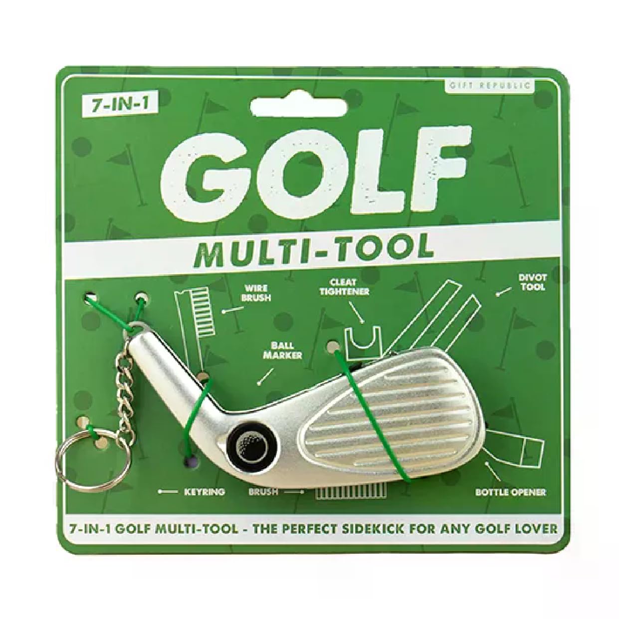 Golf Multi-Tool – 7-in-1 Golfers’ Pocket Gadget | Divot Tool, Ball Marker, Wire Brush, Cleat Tightener & Bottle Opener | Compact Golf Gift for Men
