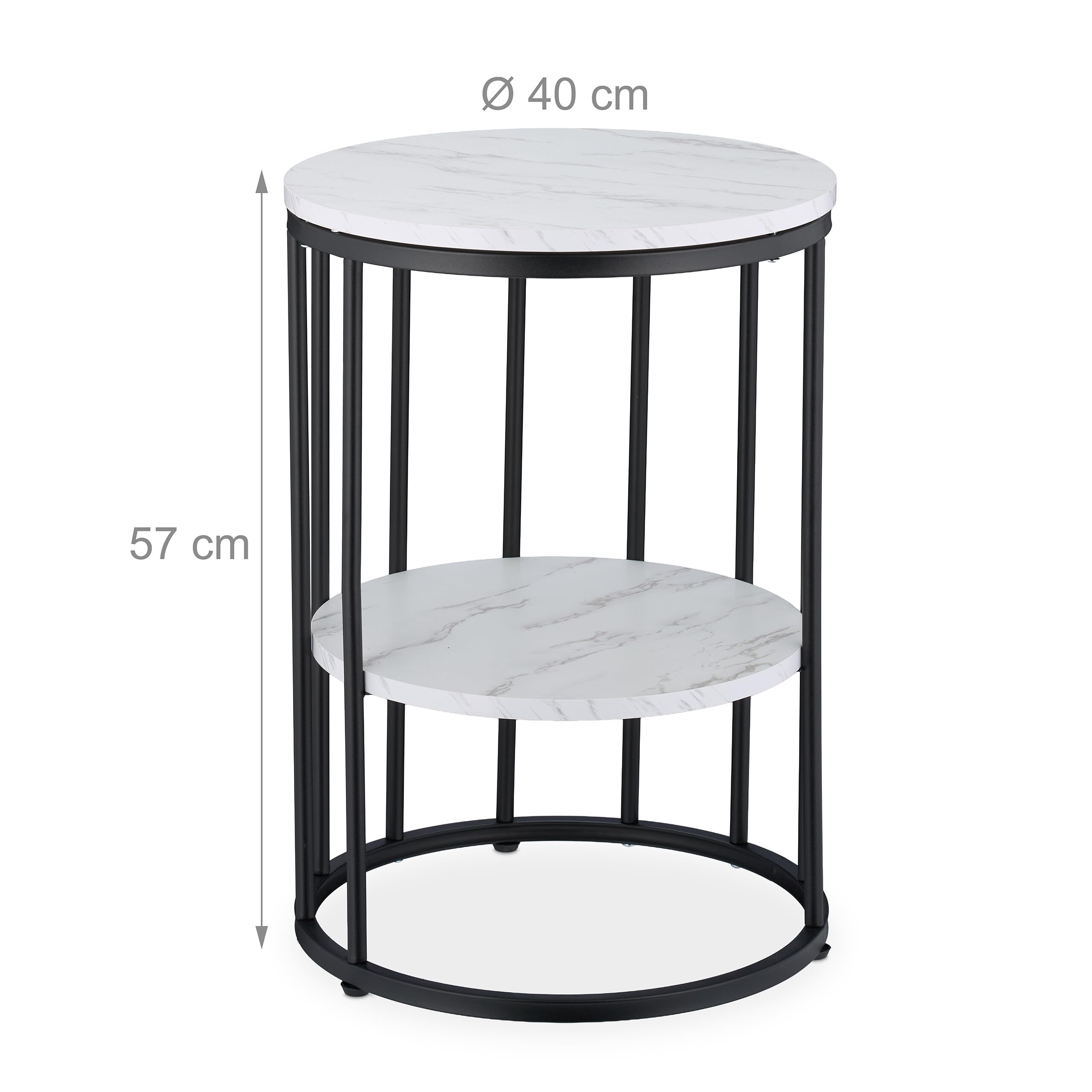 Relaxdays Table d'appoint, 2 Plateaux Aspect marbre, métal et MDF, H x D : 57 x 40 cm, pour Le Salon, Blanc et Noir