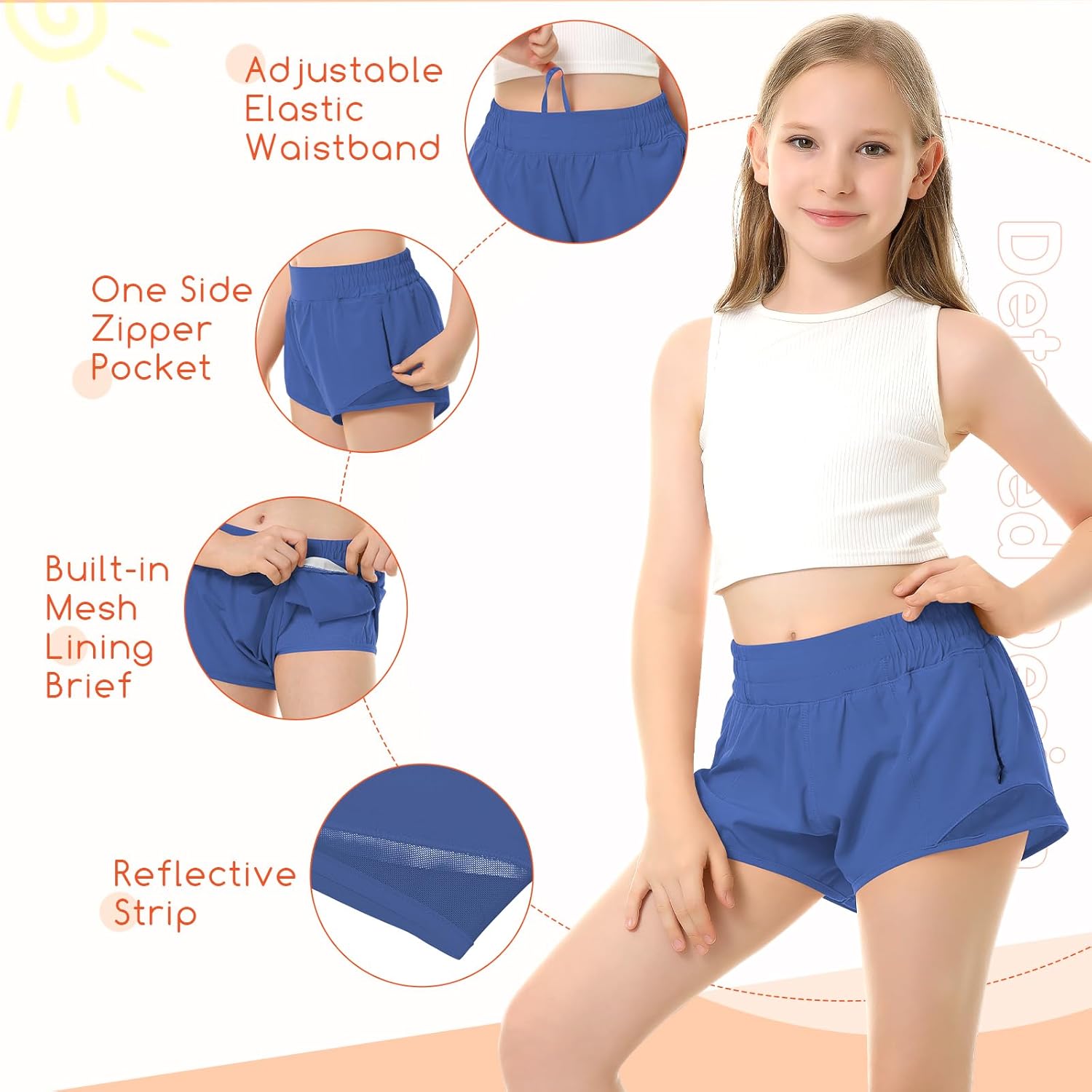 QooNoo Girls Athletic Shorts with Zipper Pocket Lightweight Elastic Waist Running Shorts for Teen Girls Kids Active Sports - Image 3