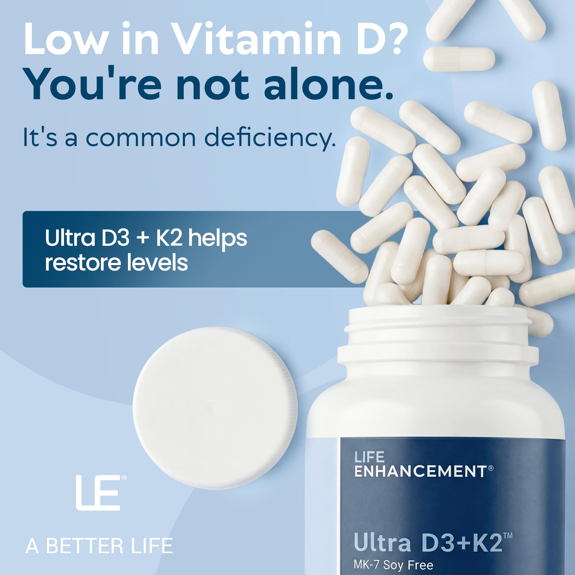 Life Enhancement Vitamin D3 K2 2000iu Supports Muscle & Brain Health - D3 K2 Supplement Helps in Immune and Cardiovascular Support - Made in USA (120 Vegetarian Capsules) — Amazon image 4
